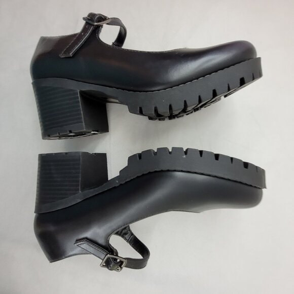 Soda Shoes Women's 7.5 Black Mary Jane Heels Lug Sole Chunky Block Heel Strap - Picture 14 of 15